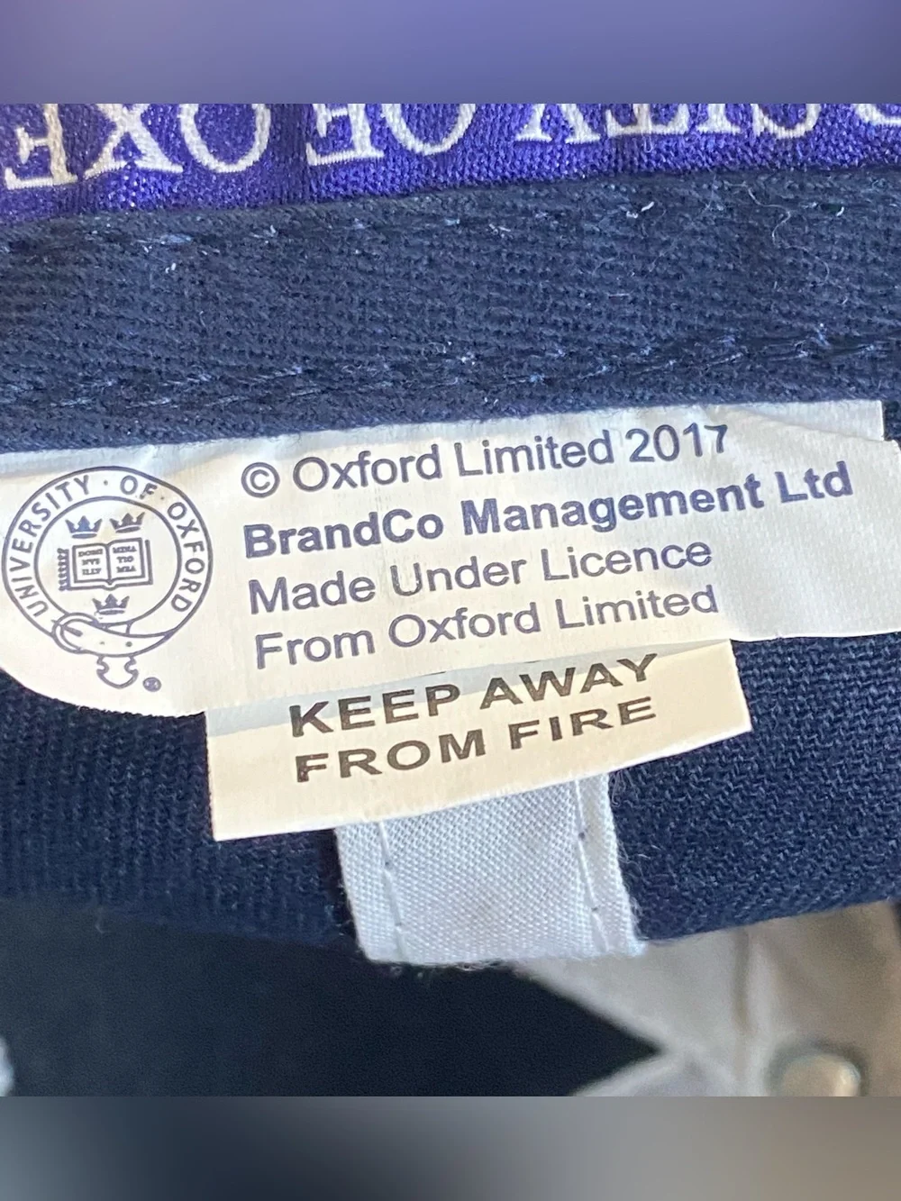 University of Oxford Cap Navy Embroidered Crest Adjustable Strapback Official